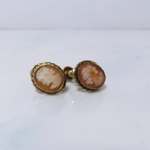 Pleasing Vintage 12K Gold Filled Carved Shell Cameo Screw-Back Earrings By BOJAR - Picture 6 of 6